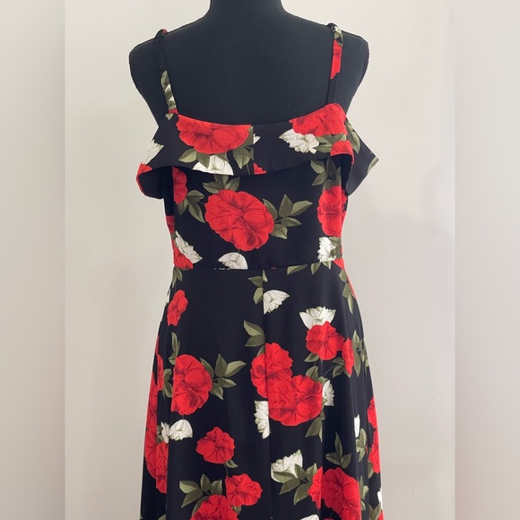 Premier Amour 8 Floral Black and Red Off Shoulder High Low Dress 623 - Picture 5 of 8